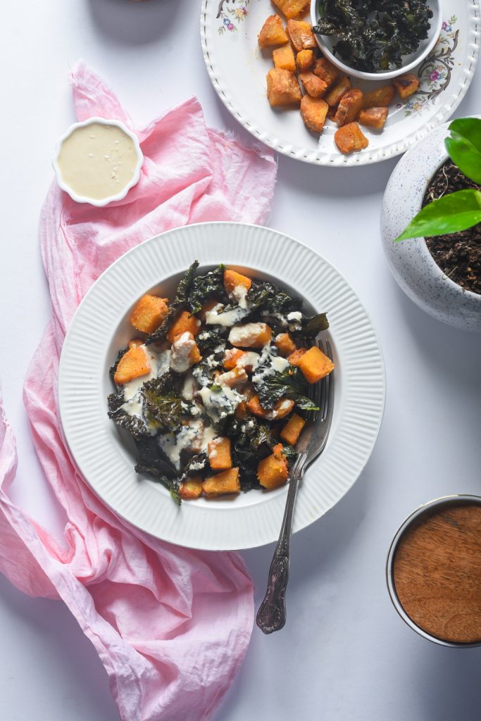 Kale sweet potato salad with sesame seed dressing  – 2 Bliss of Baking