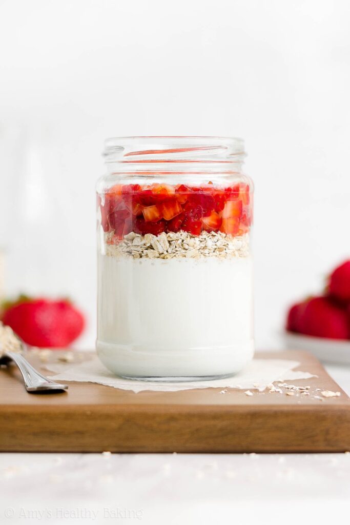 Healthy Strawberry Protein Overnight Oats | Amy’s Healthy Baking